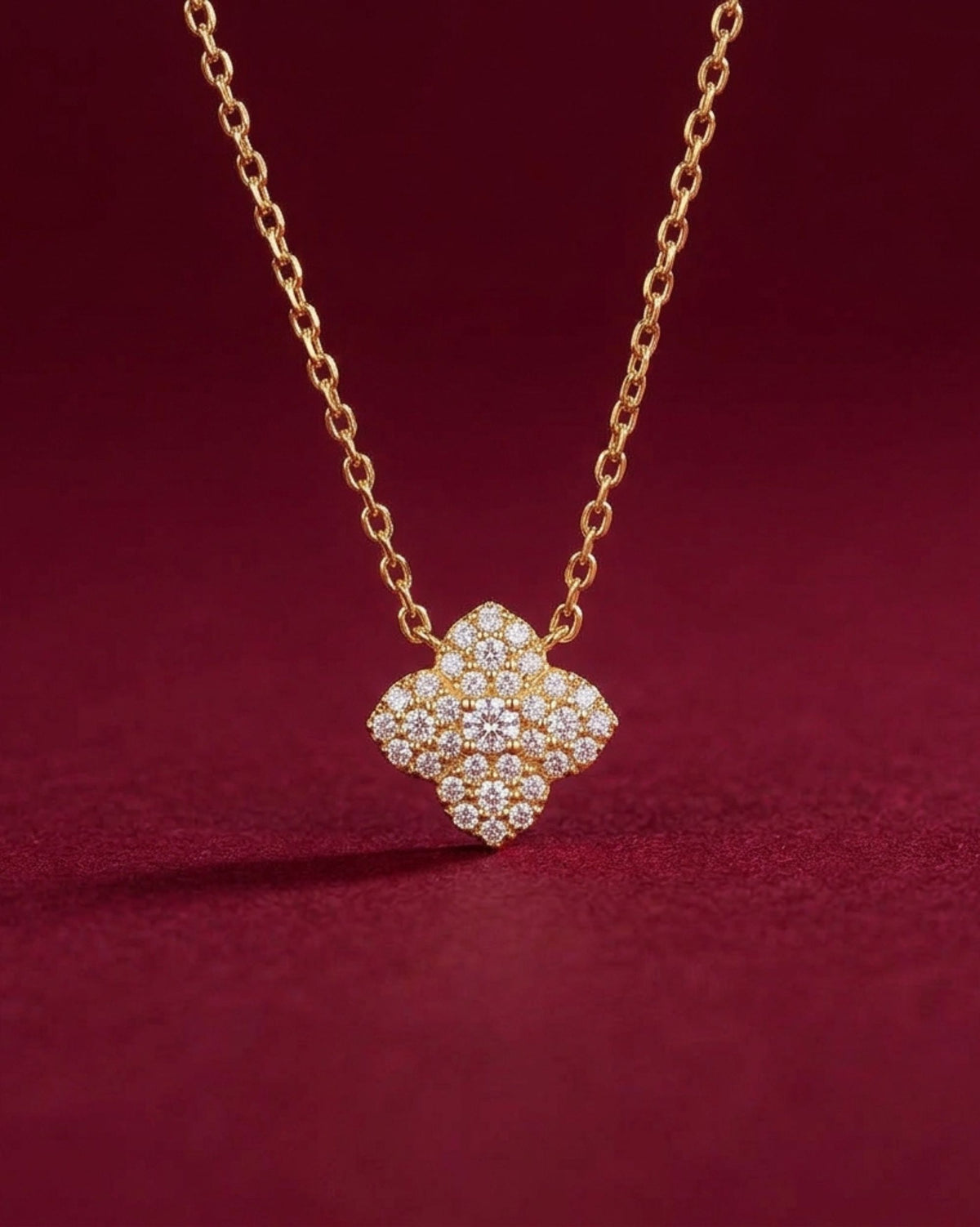 Floral Zircon Necklace-Gold