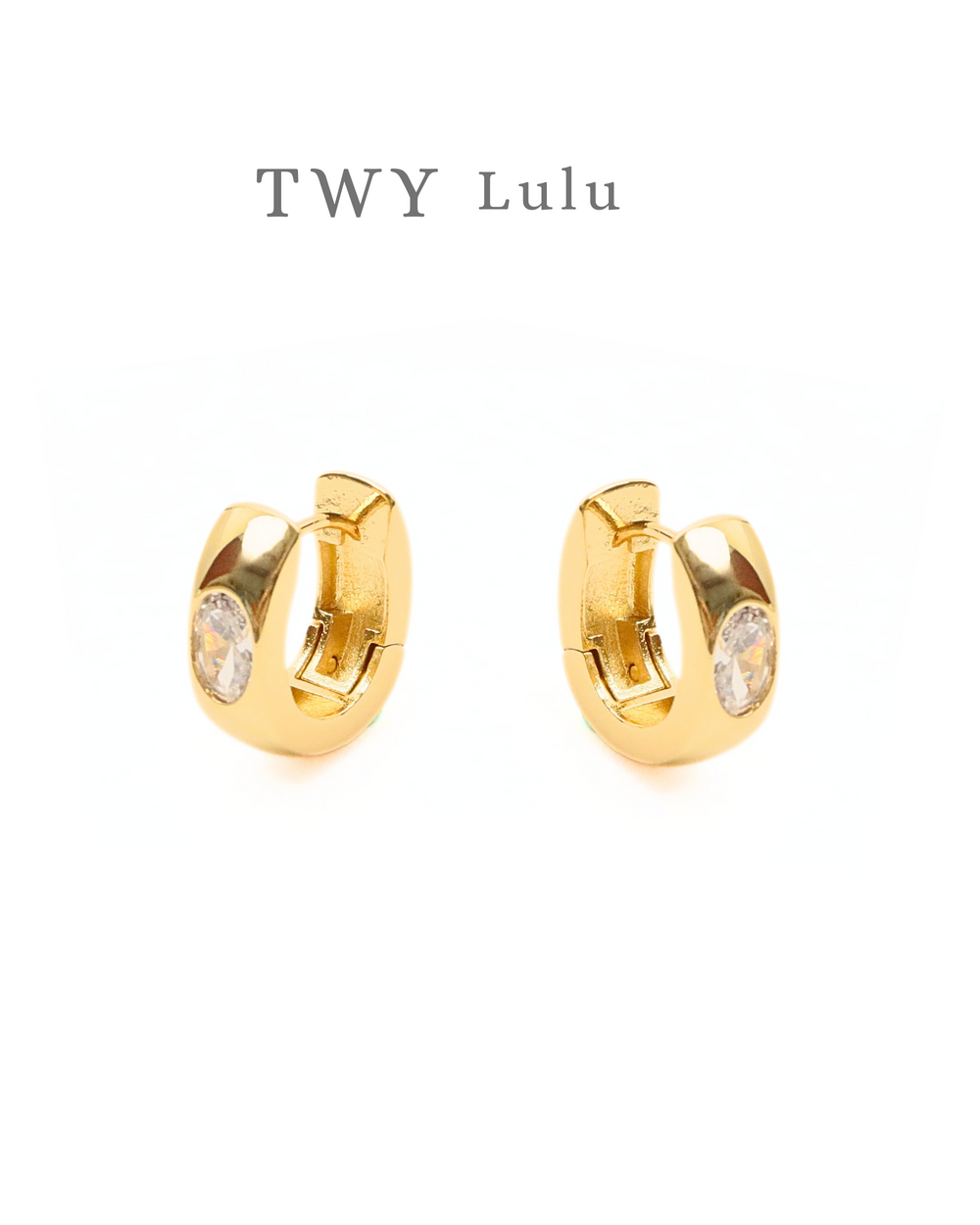Oval zircon hoop 18k gold plating