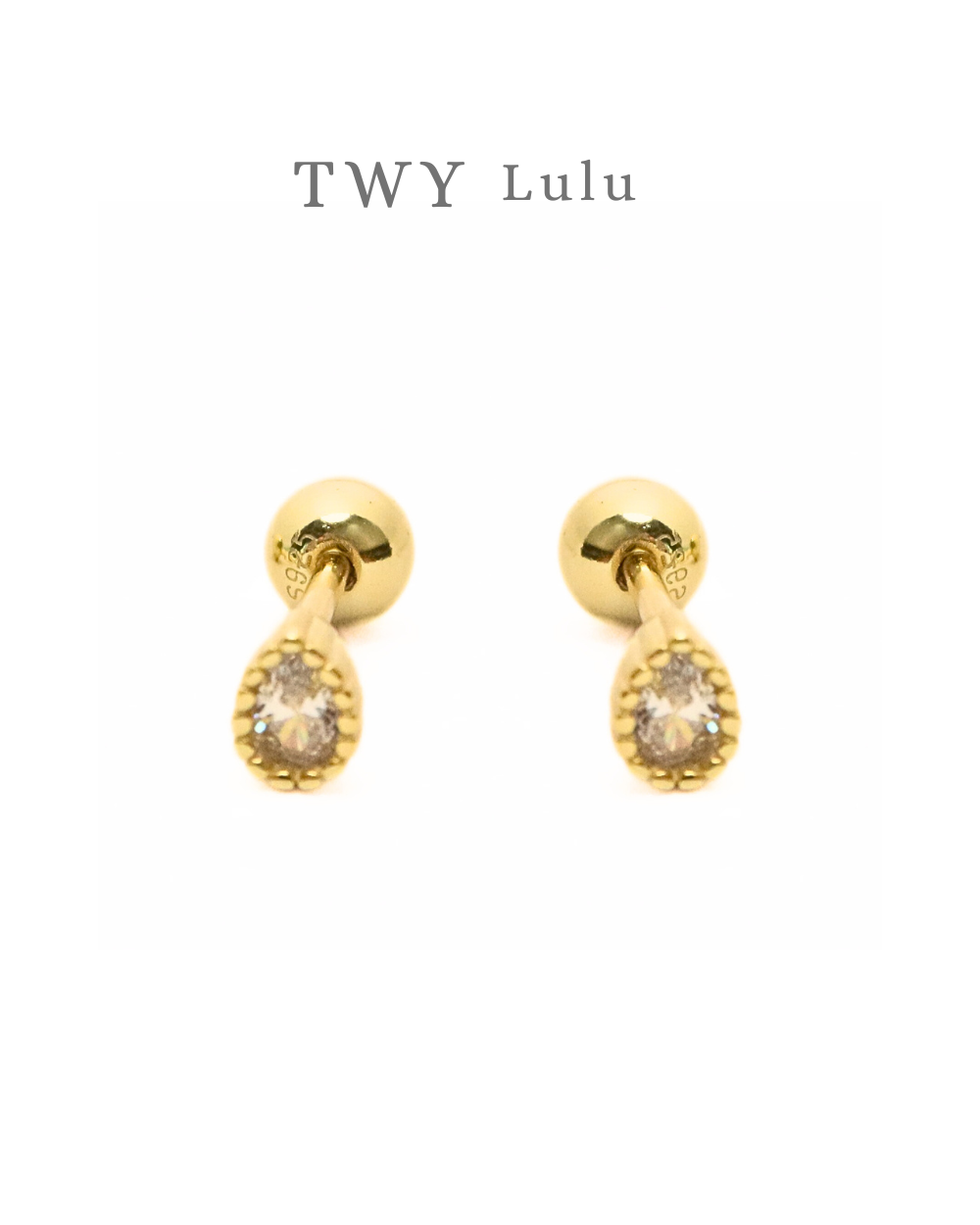 Oval zircon stud 925silver 14k gold vermeil