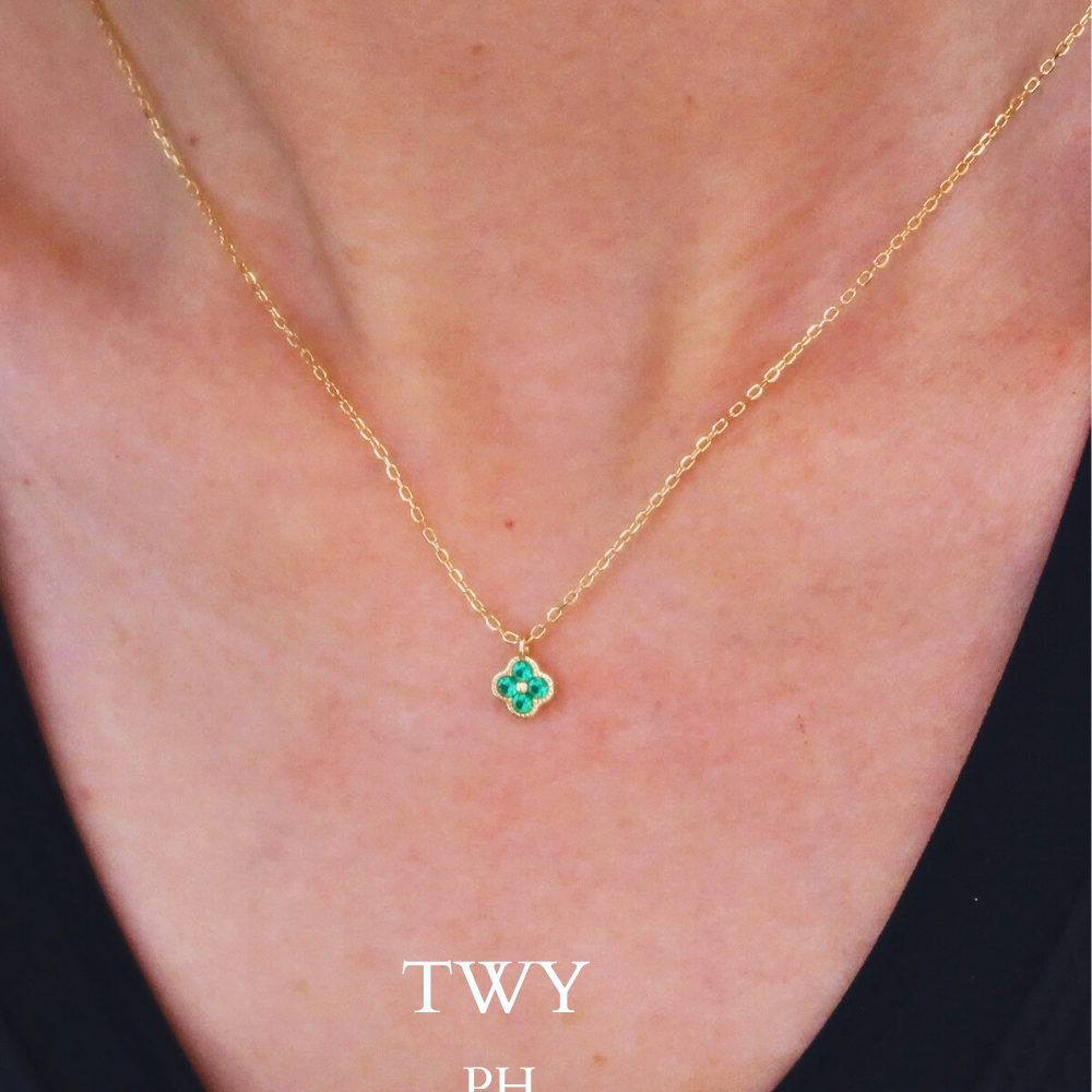 Emeralds clover necklace-925silver