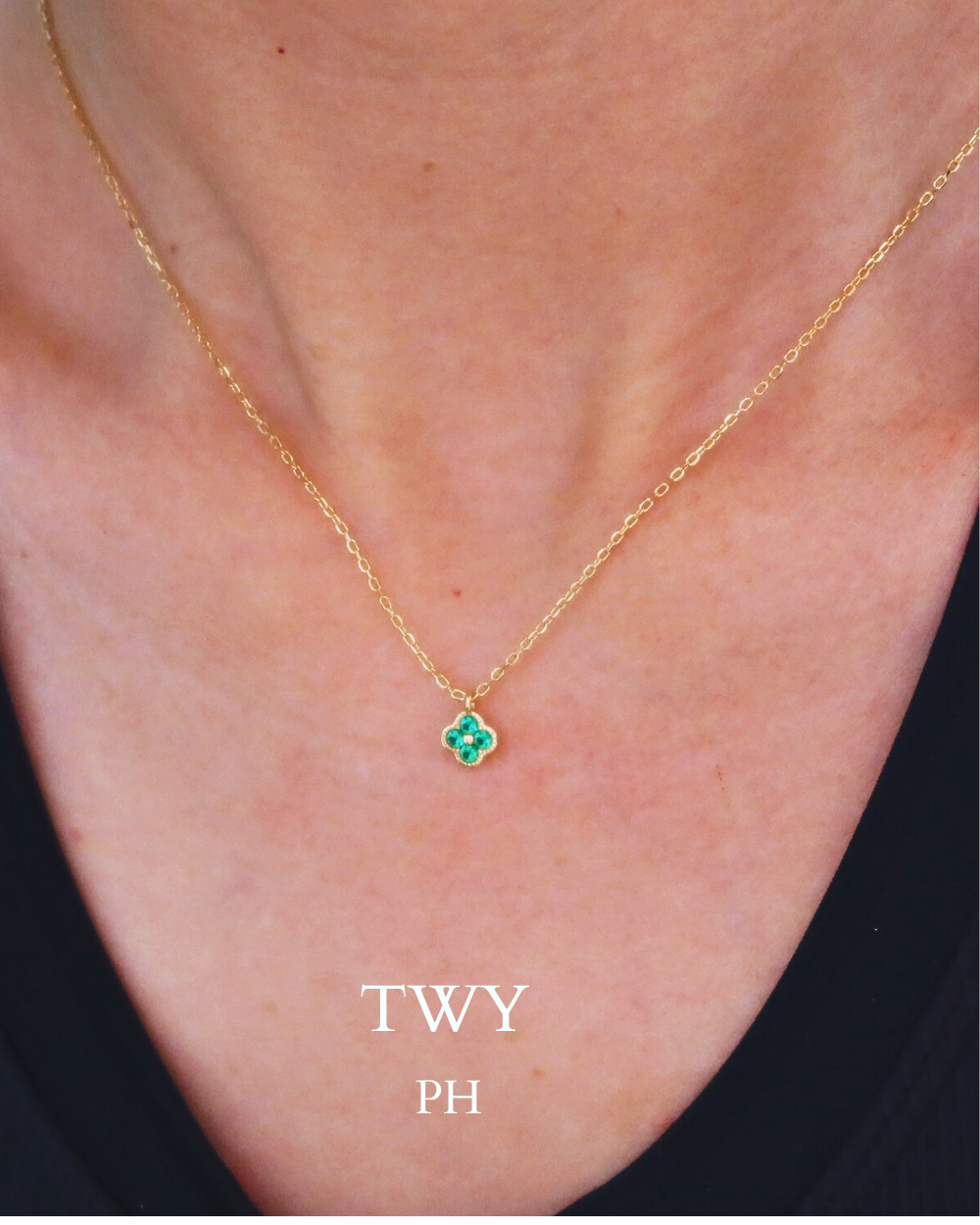 Emeralds clover necklace-925silver