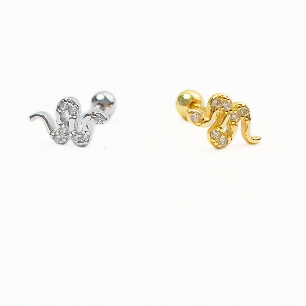 snake zircon mini stud 14k gold vermeil