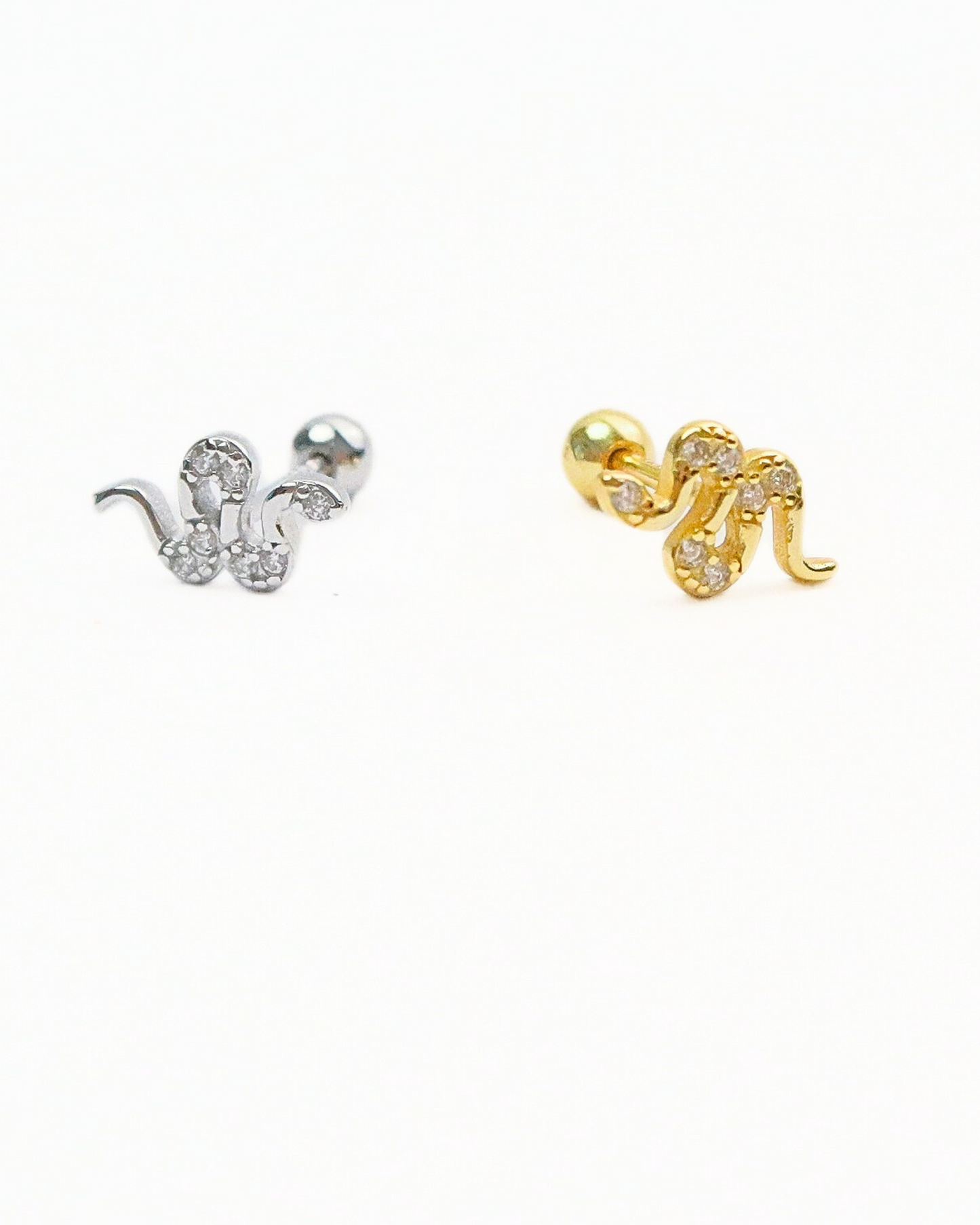 snake zircon mini stud 14k gold vermeil