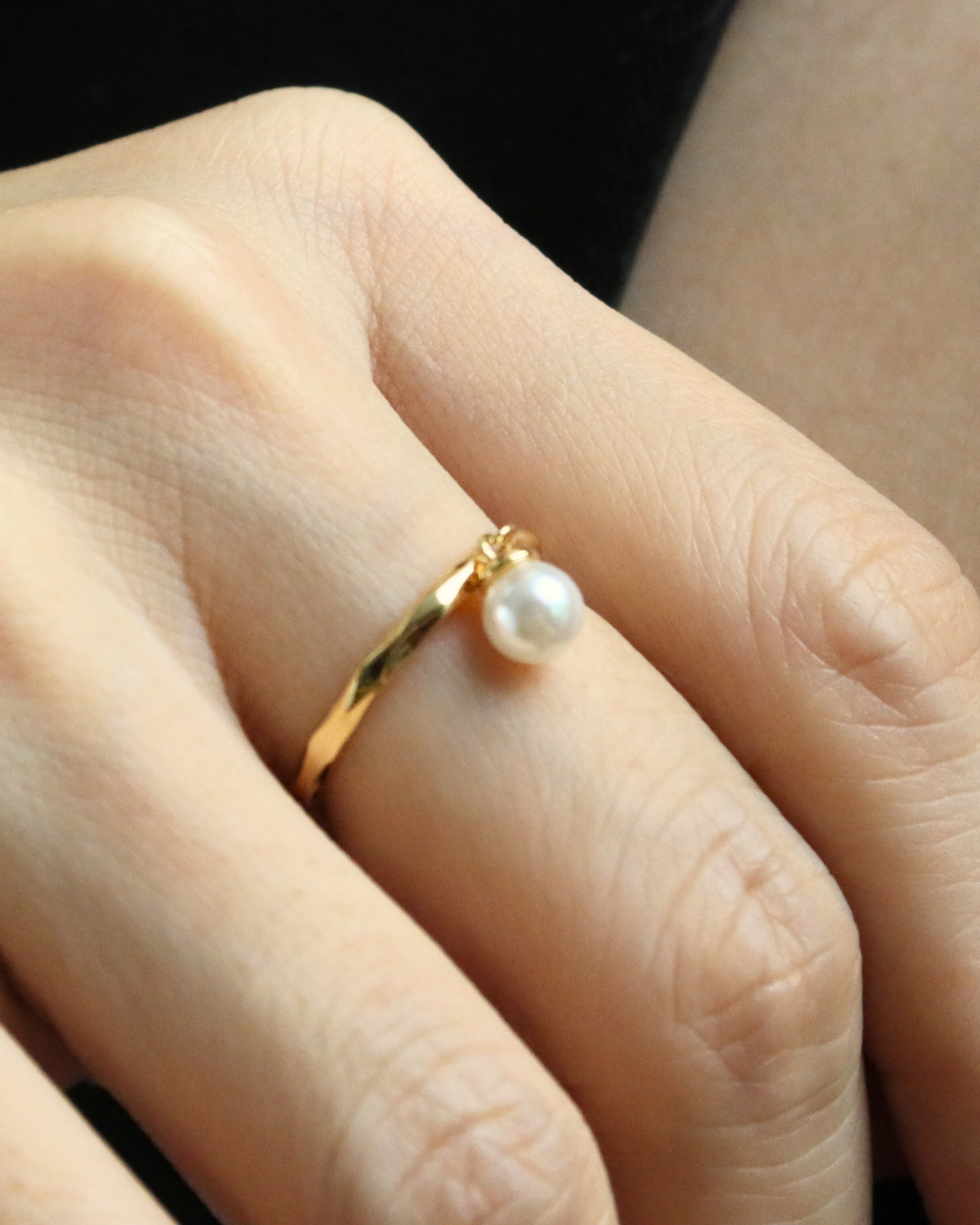 Dangling pearl ring 925silver 14k vermeil