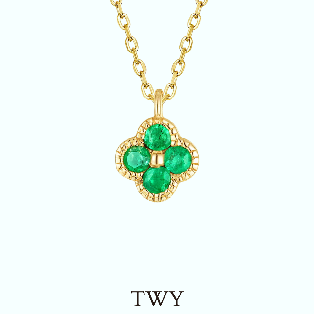 Emeralds clover necklace-925silver