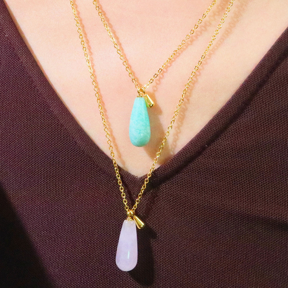 waterdrop rose Quarz long necklace