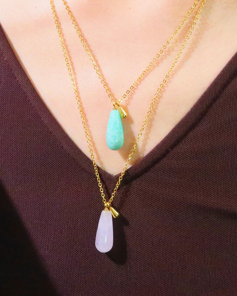 waterdrop rose Quarz long necklace