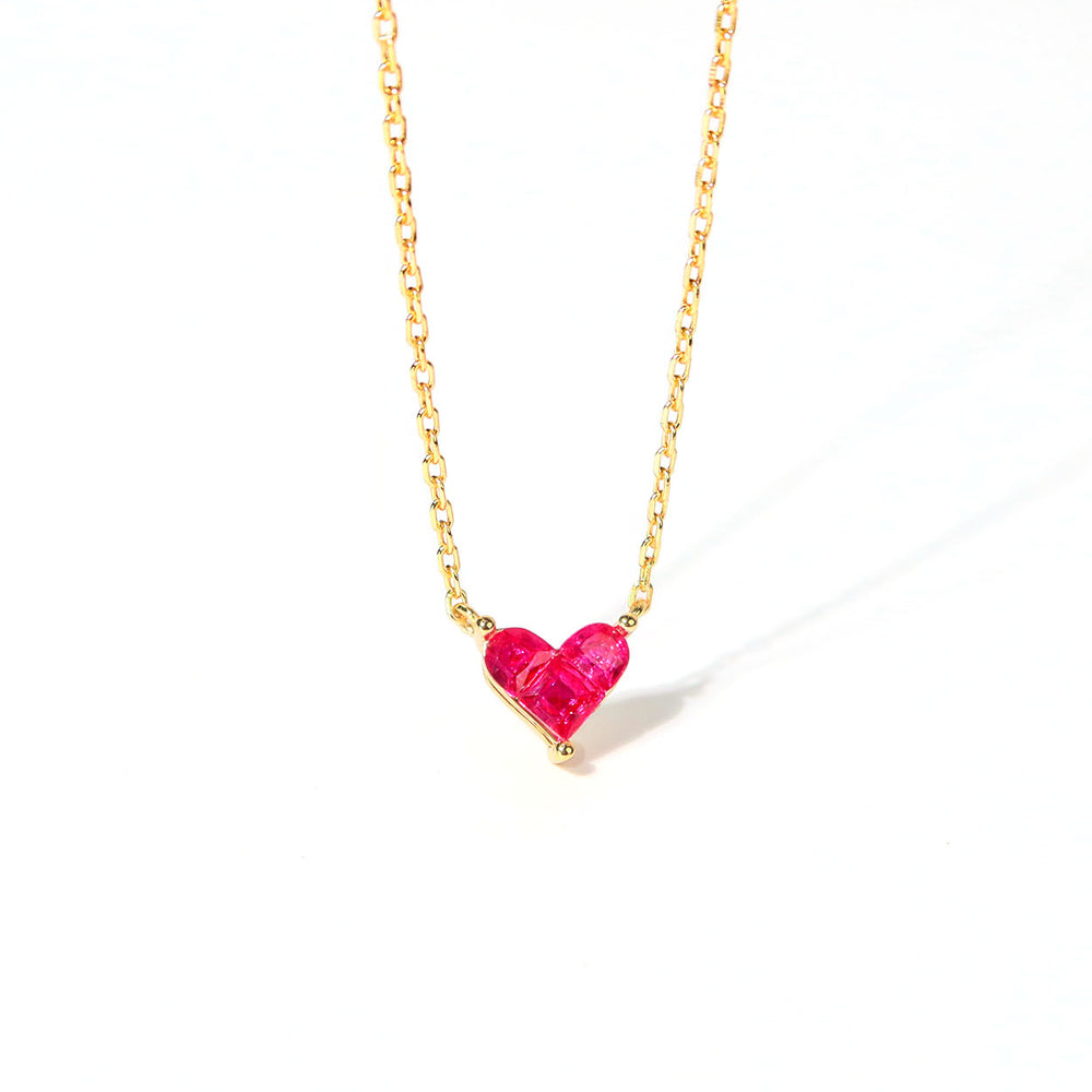 Tiny ruby heart necklace 925silver 14vermeil