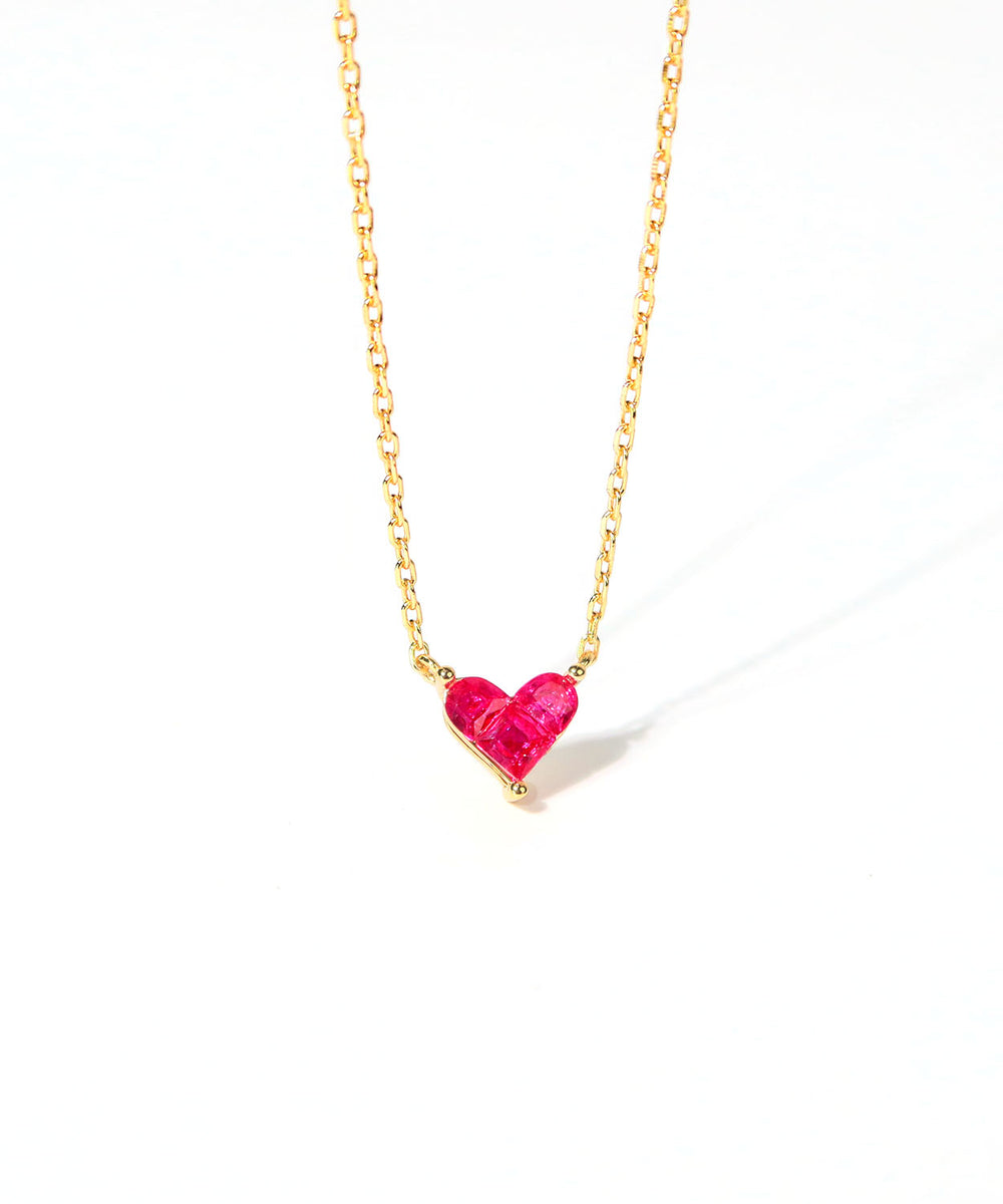 Tiny ruby heart necklace 925silver 14vermeil