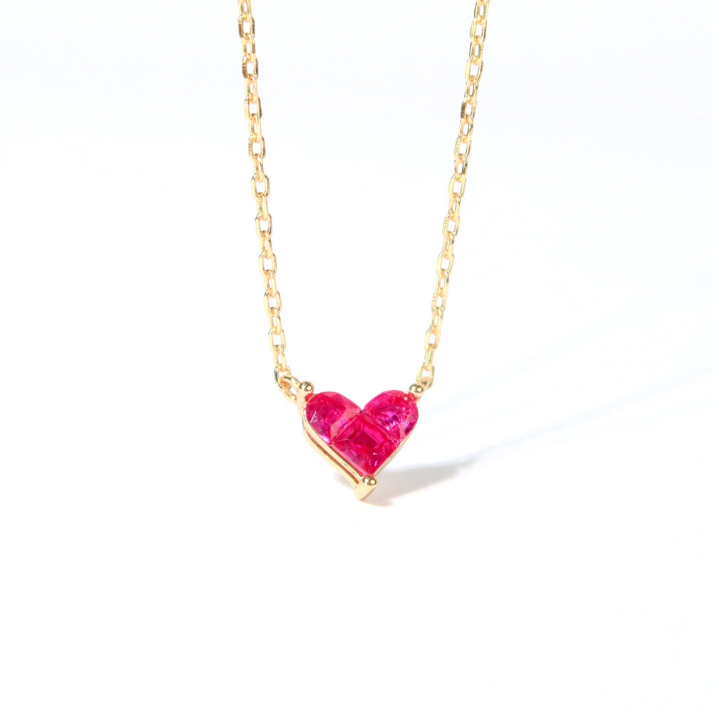 Tiny ruby heart necklace 925silver 14vermeil