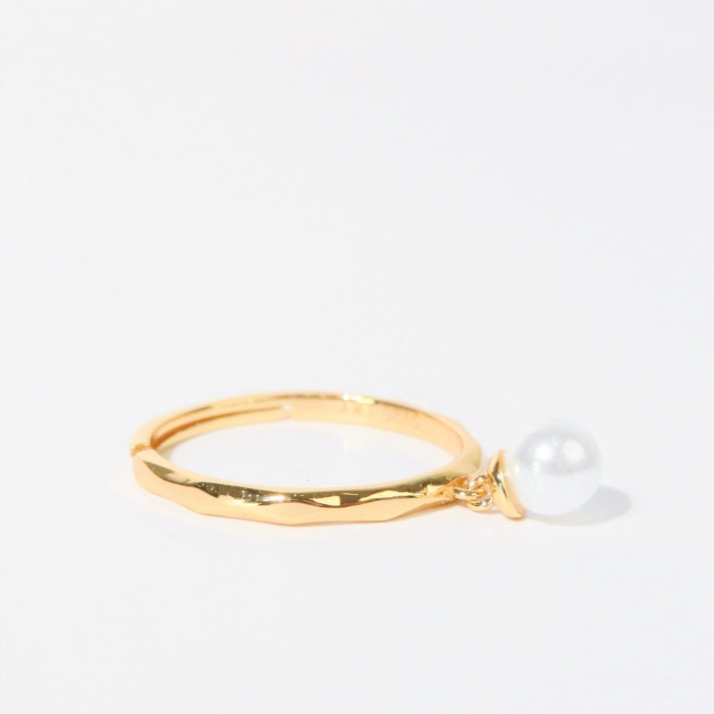 Dangling pearl ring 925silver 14k vermeil