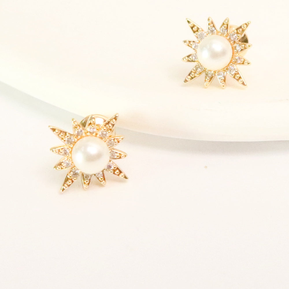 pearl hexagram stud earring 18k gold plating with 5A zircon