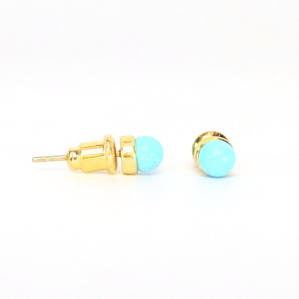 Candy bean stud 18k gold plating with natural stone