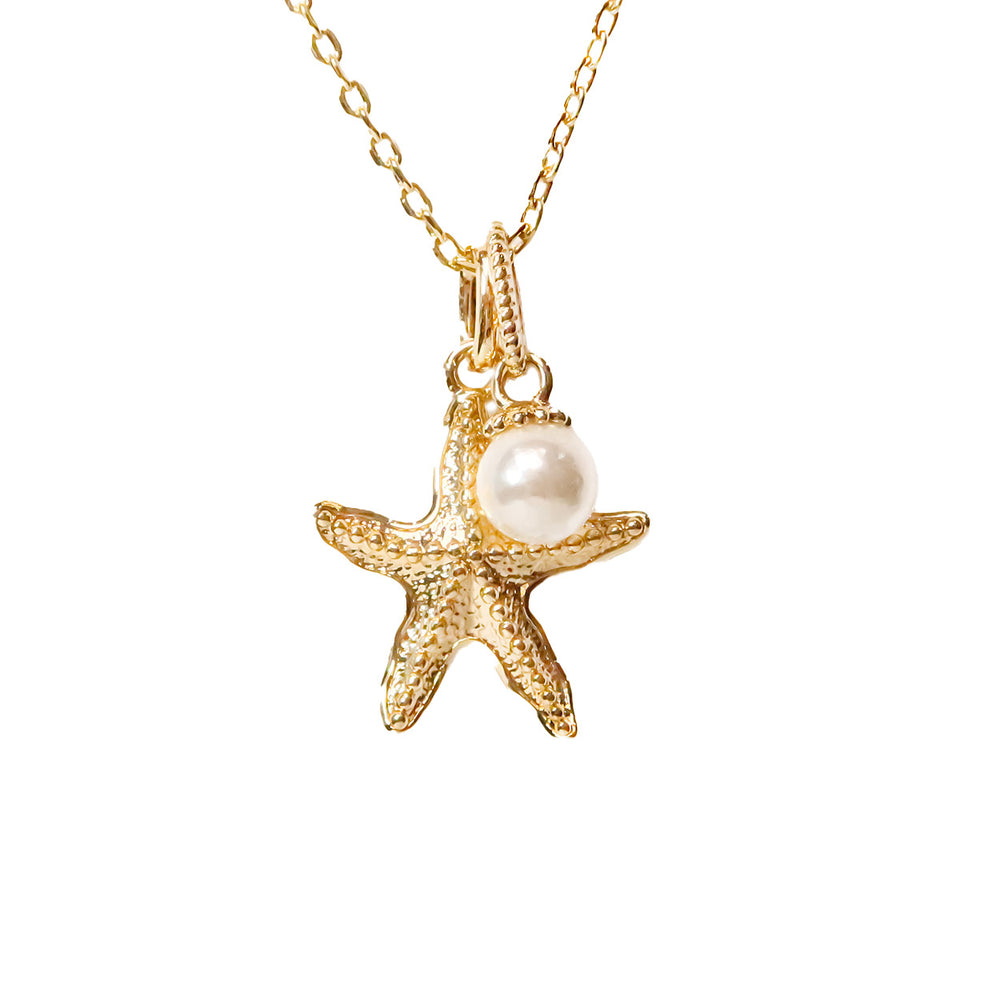 Seastar pearl long necklace 18k gold plating