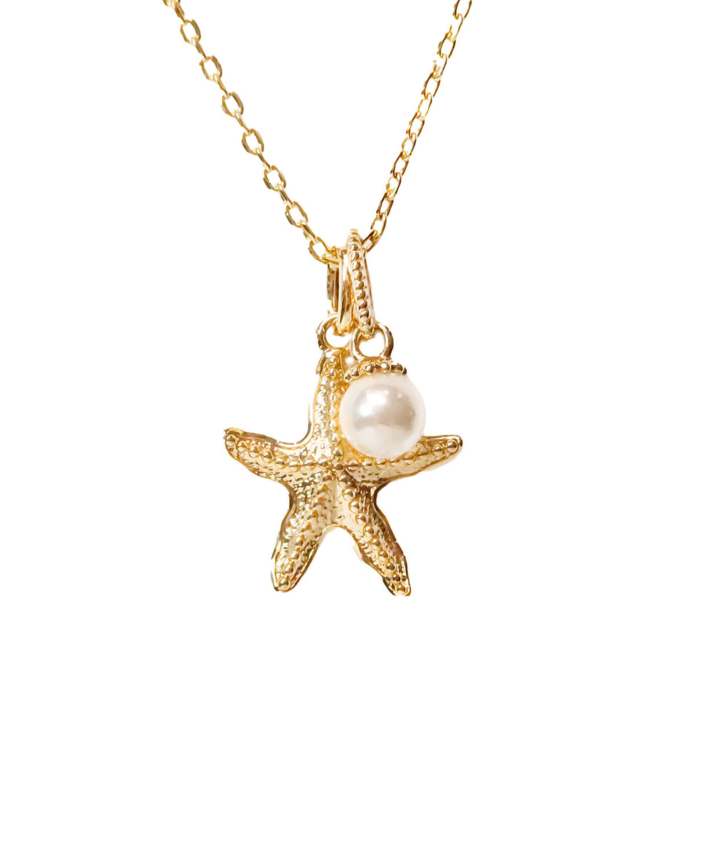 Seastar pearl long necklace 18k gold plating