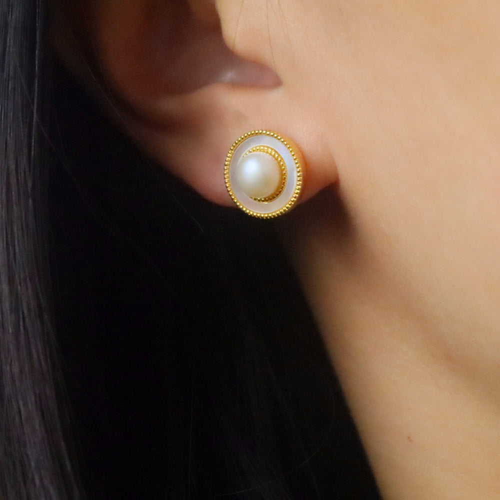 Ran pearl stud 18k gold plating