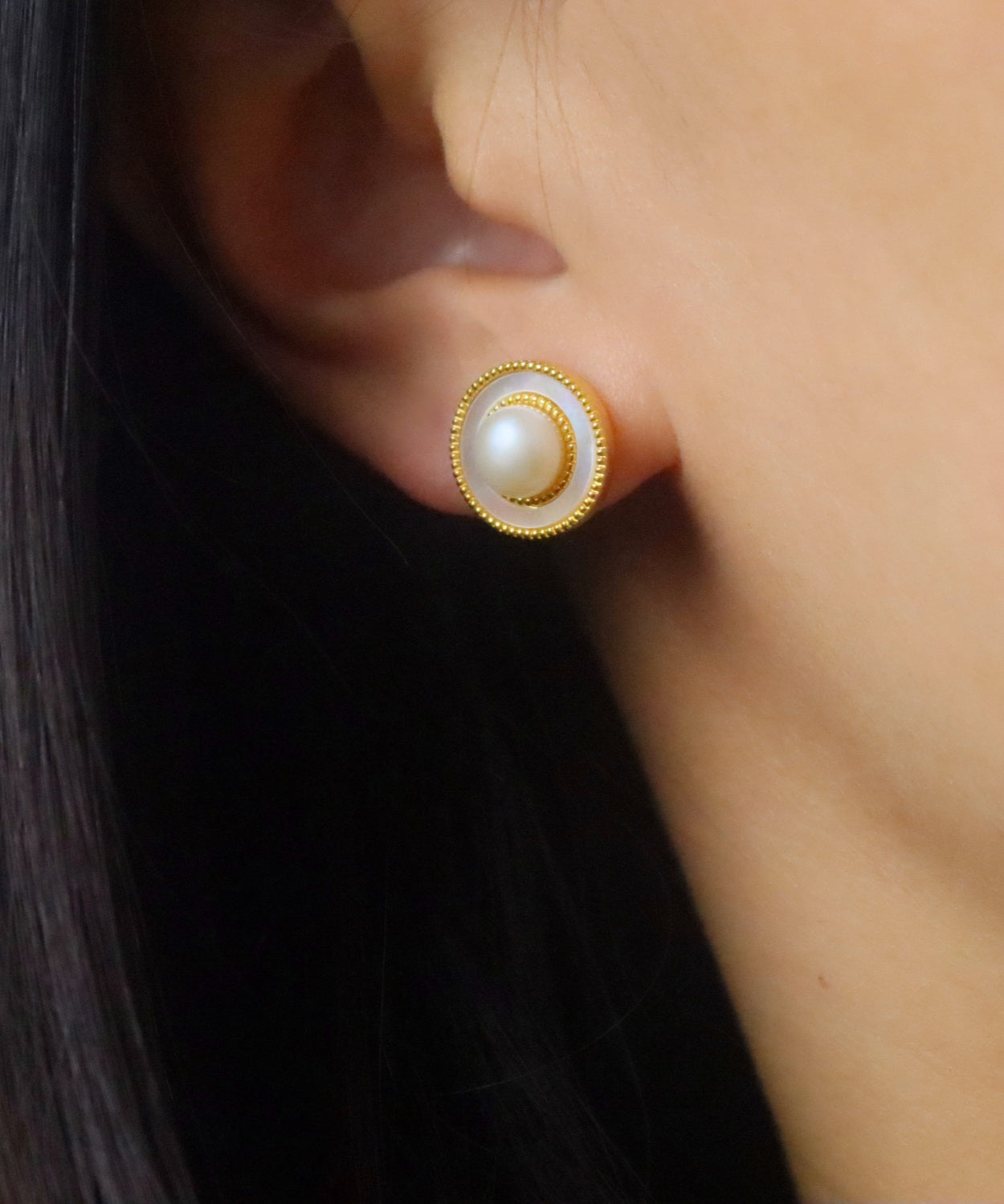 Ran pearl stud 18k gold plating