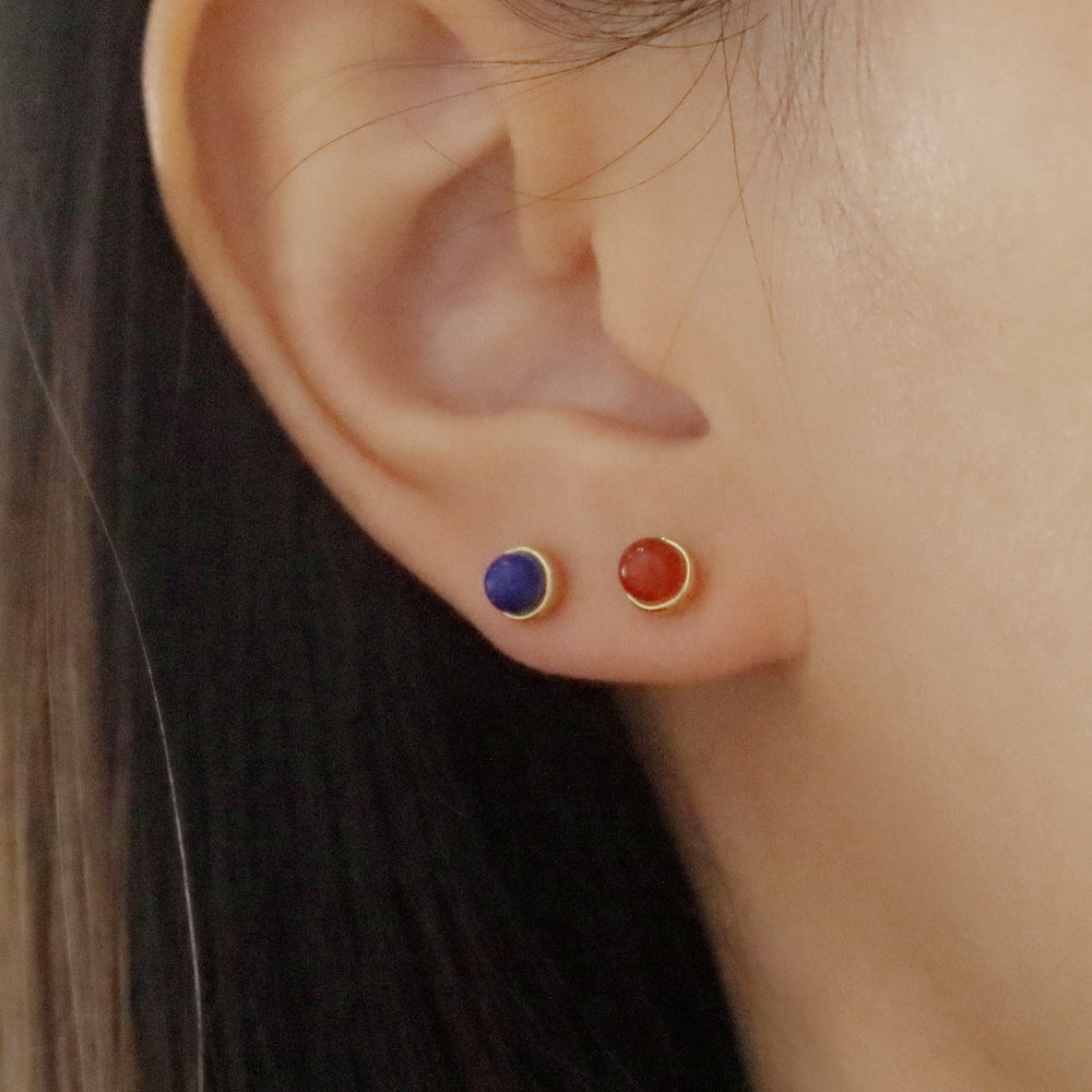 Candy bean stud 18k gold plating with red agate