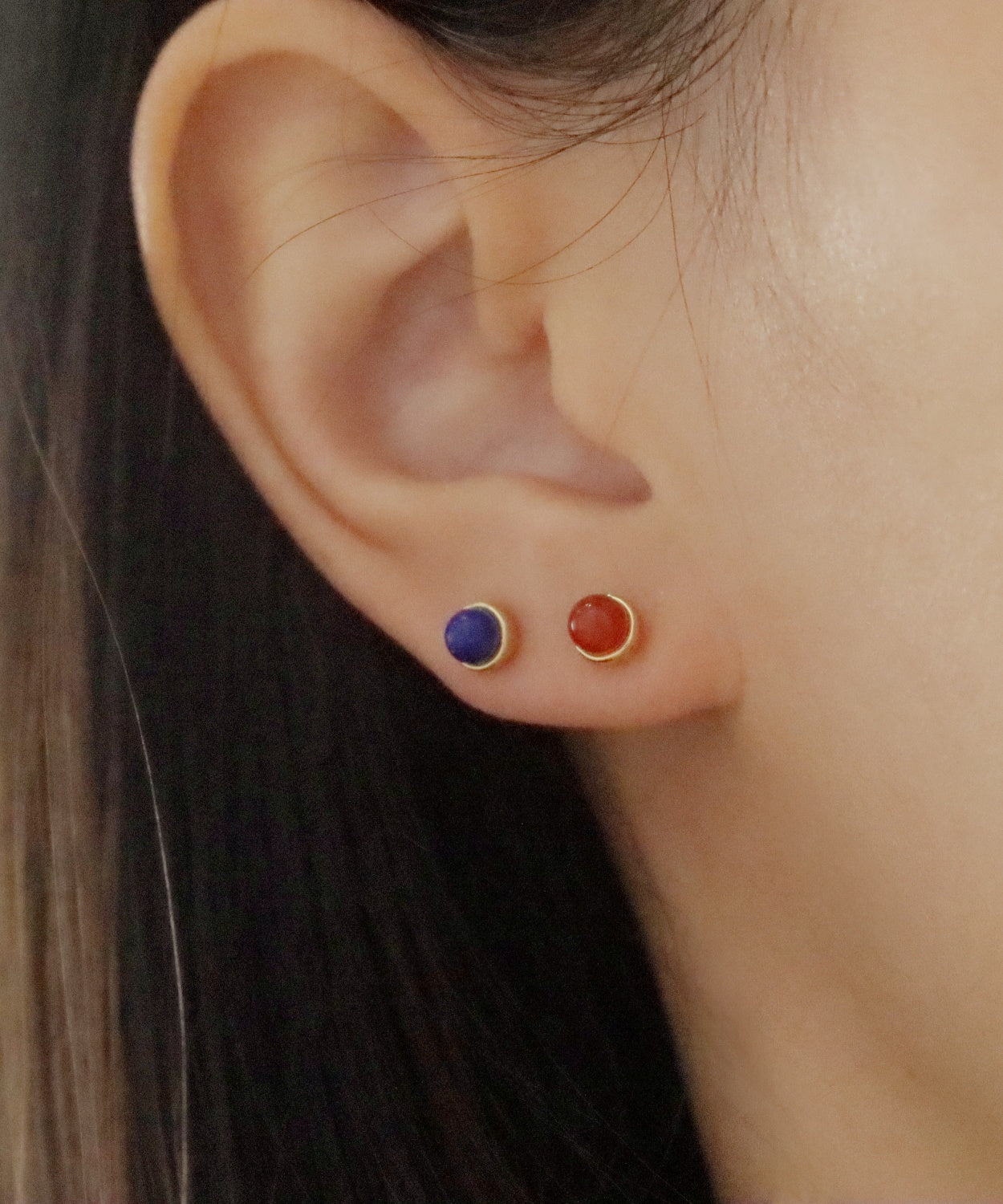 Candy bean stud 18k gold plating with red agate