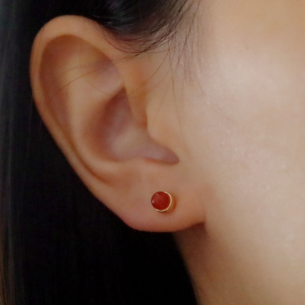 Candy bean stud 18k gold plating with red agate